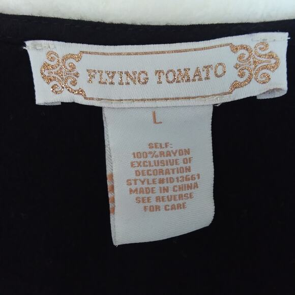 Flying Tomato Embroidered Black Midi Boho  Cottage Dress Sz L - Picture 6 of 10